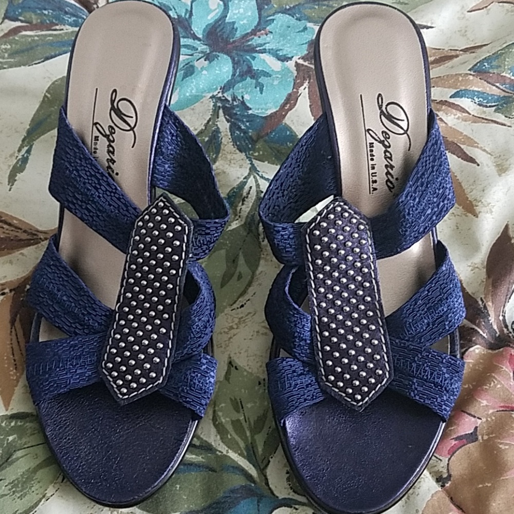 Navy blue Sandals w/ navy leather & silver studs